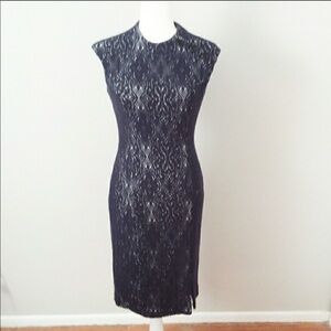 KAY Unger Navy Blue Open Crochet Lace White Under size 2